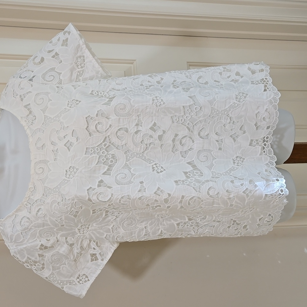 Talbots RSVP White Lace Shortsleeve Pullover Top Side Zip Women's Size Medium
